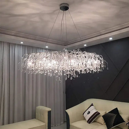 Modern chrome rectangular crystal chandelier dining room light fixture