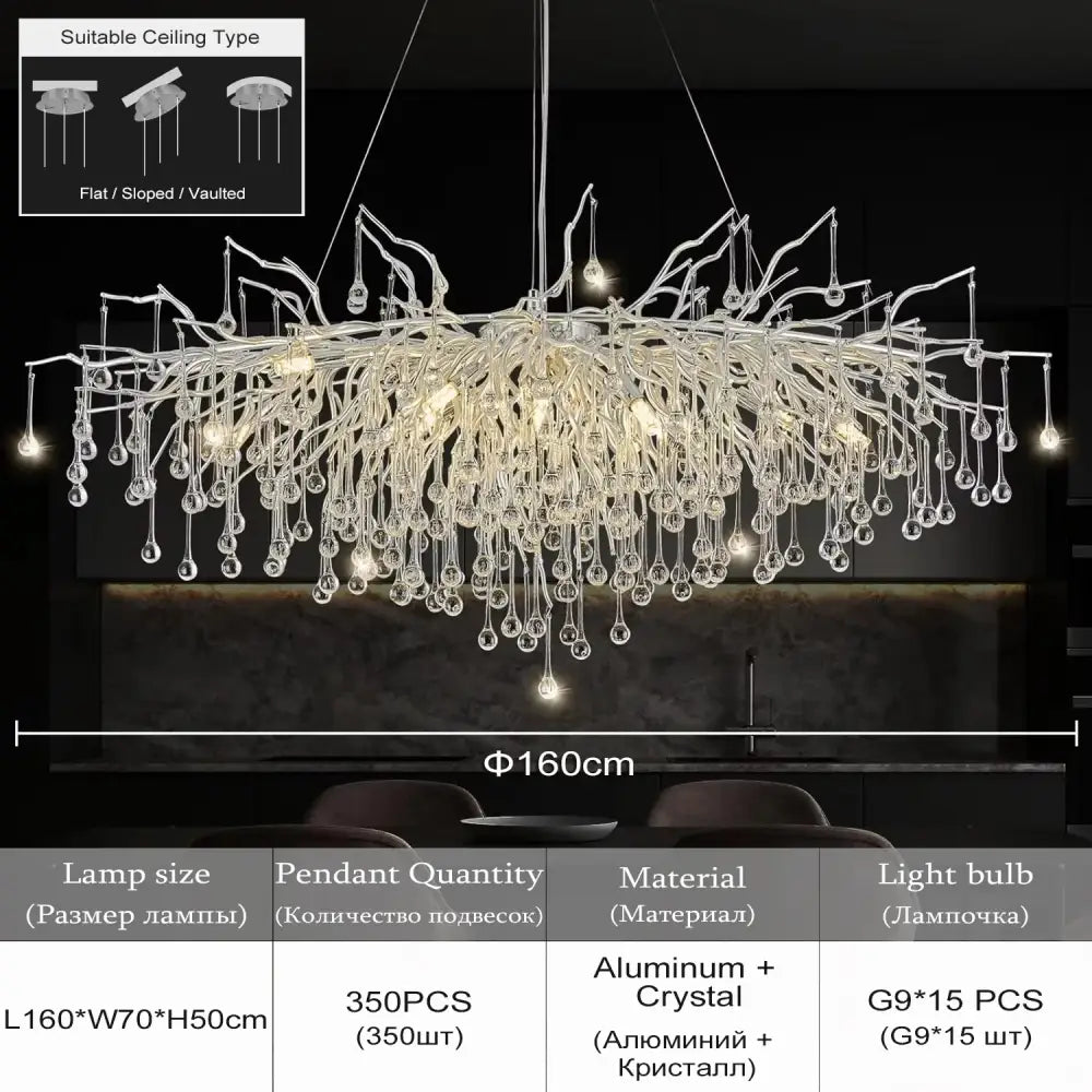 Modern chrome rectangular crystal chandelier dining room light fixture