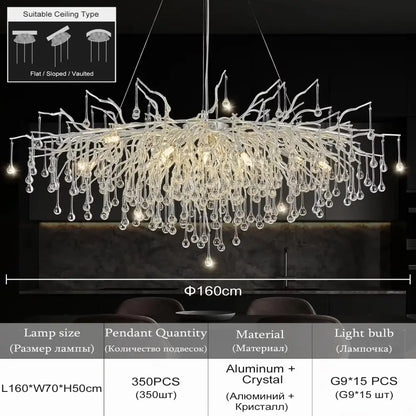 Modern chrome rectangular crystal chandelier dining room light fixture