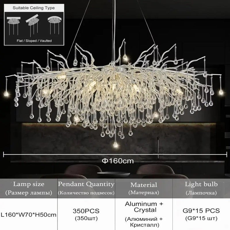 Modern chrome rectangular crystal chandelier dining room light fixture