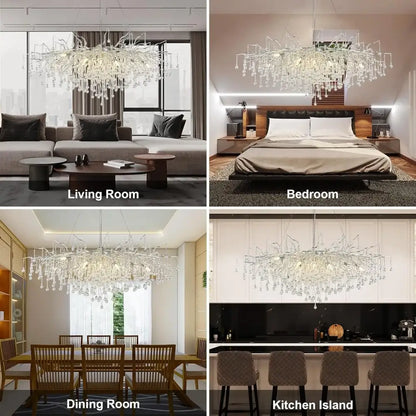 Modern chrome rectangular crystal chandelier dining room light fixture
