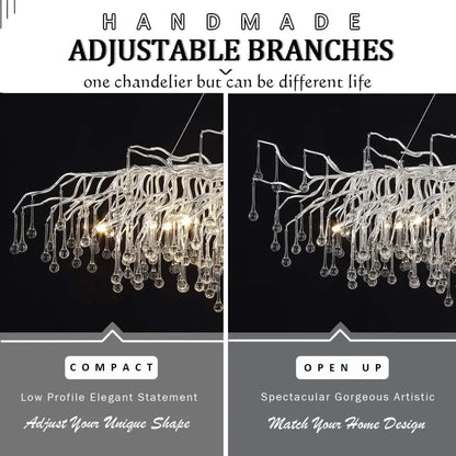 Modern chrome rectangular crystal chandelier dining room light fixture