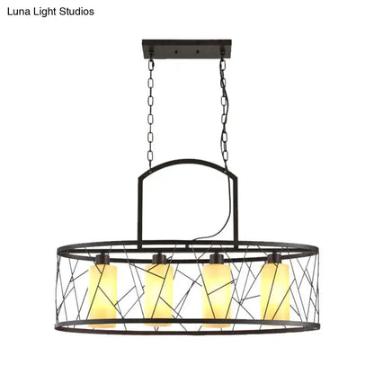 Classic black metal island lamp with glass shades for dining room
