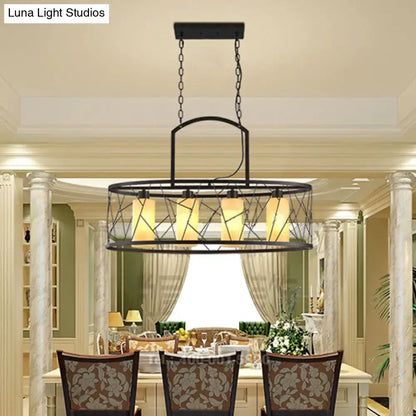 Classic black metal island lamp with glass shades for dining room