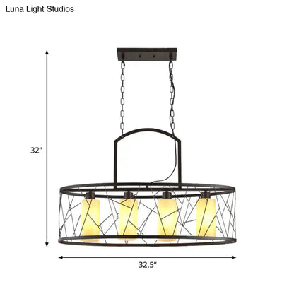 Classic black metal island lamp with glass shades for dining room
