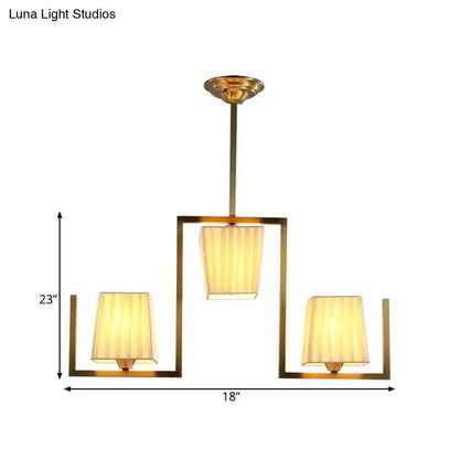 Classic brass three light kit with pleated shades dining room ceiling light