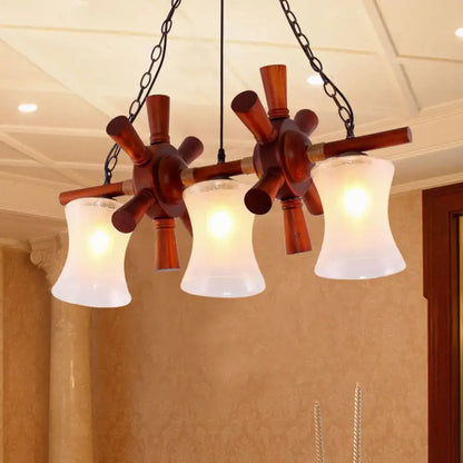 Nautical wood rudder deco brown 3-light pendant light dining room