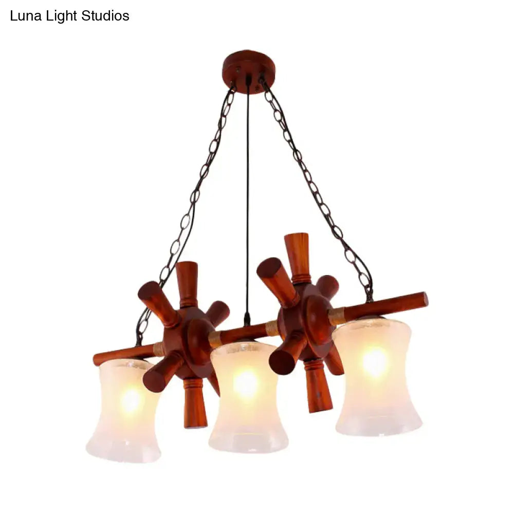 Nautical wood rudder deco brown 3-light pendant light dining room