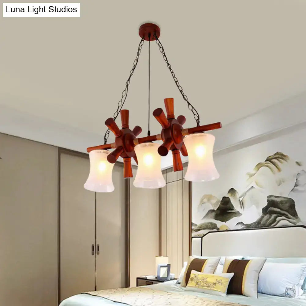 Nautical wood rudder deco brown 3-light pendant light dining room