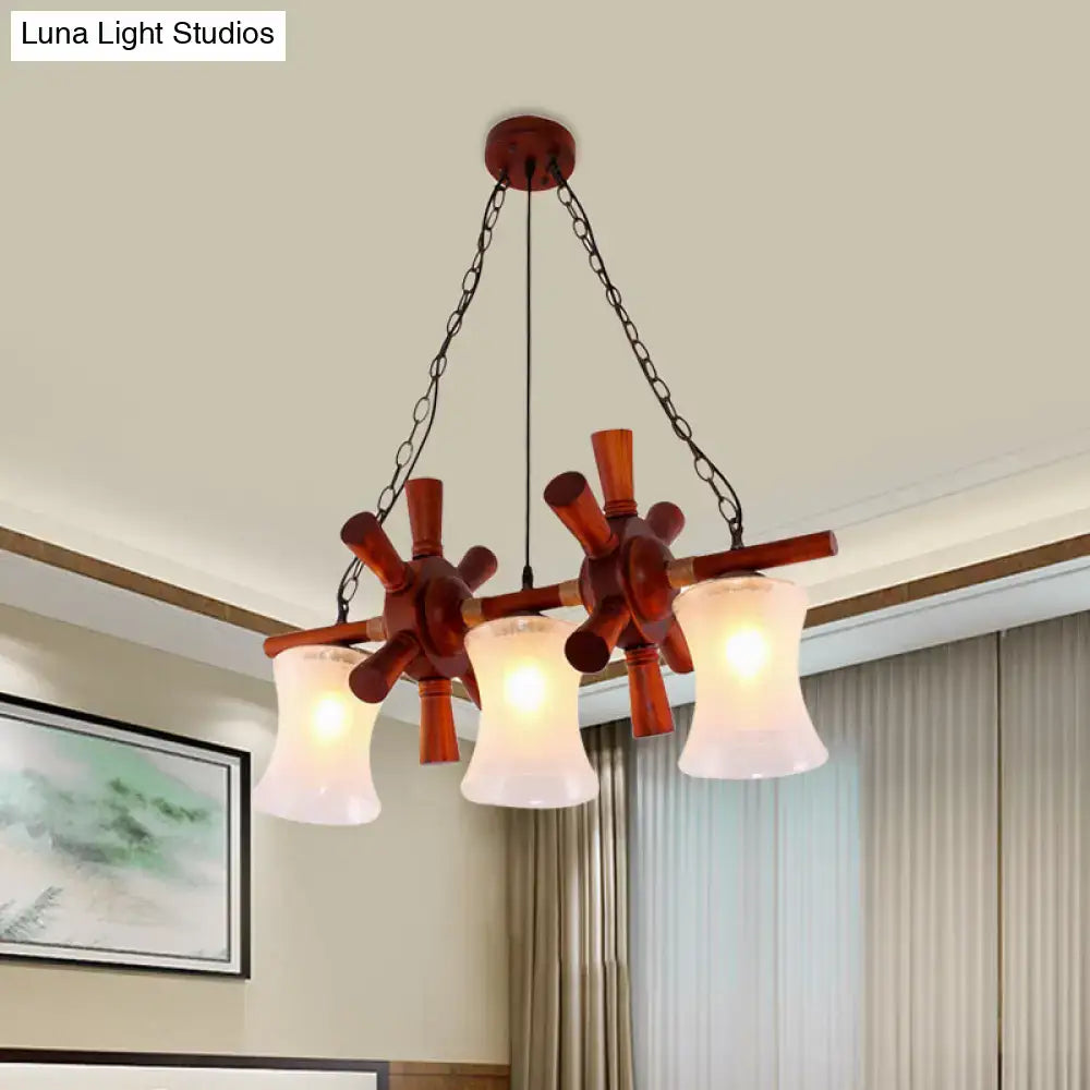 Nautical wood rudder deco brown 3-light pendant light dining room