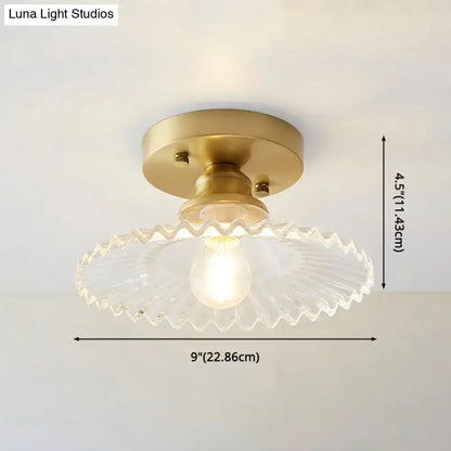 Classic brass and glass ceiling light corridor fixture