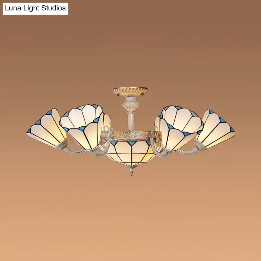 Tiffany cream & blue multi light chandelier dining room glass light