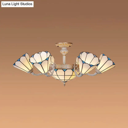 Tiffany cream & blue multi light chandelier dining room glass light