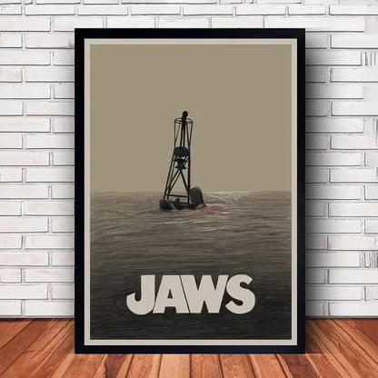 Classic black framed jaws movie poster canvas wall art living room