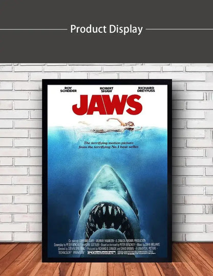 Classic black framed jaws movie poster canvas wall art living room