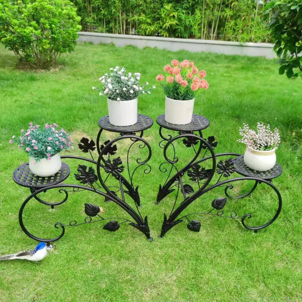 Classic tall white wrought iron plant stand living room scrollwork garden decor