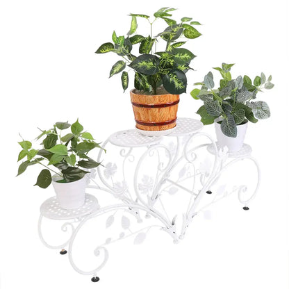 Classic tall white wrought iron plant stand living room scrollwork garden decor