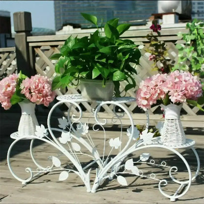 Classic tall white wrought iron plant stand living room scrollwork garden decor