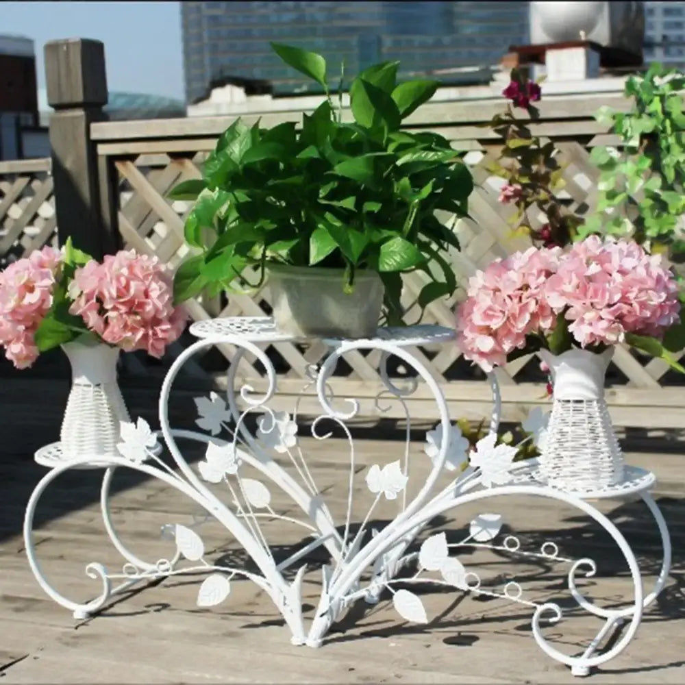 Classic tall white wrought iron plant stand living room scrollwork garden decor