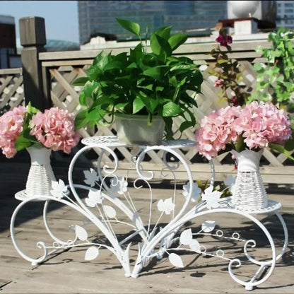 Classic tall white wrought iron plant stand living room scrollwork garden decor
