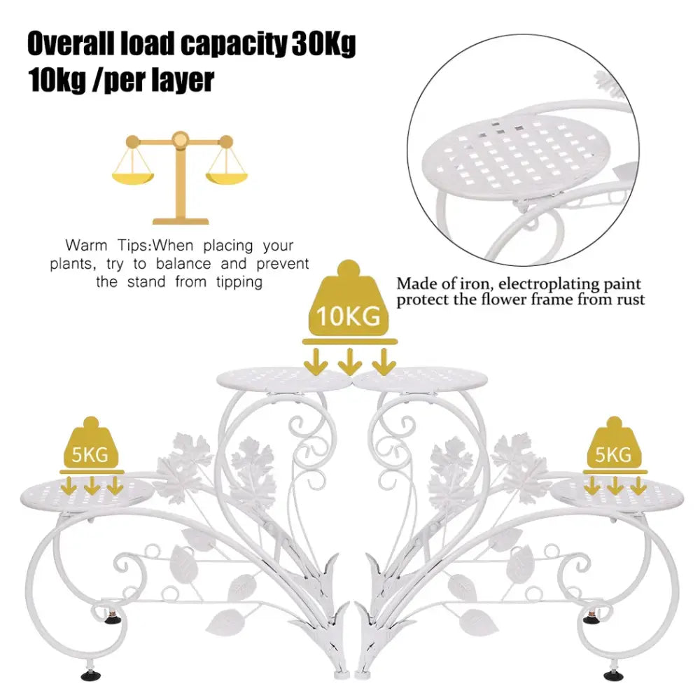 Classic tall white wrought iron plant stand living room scrollwork garden decor