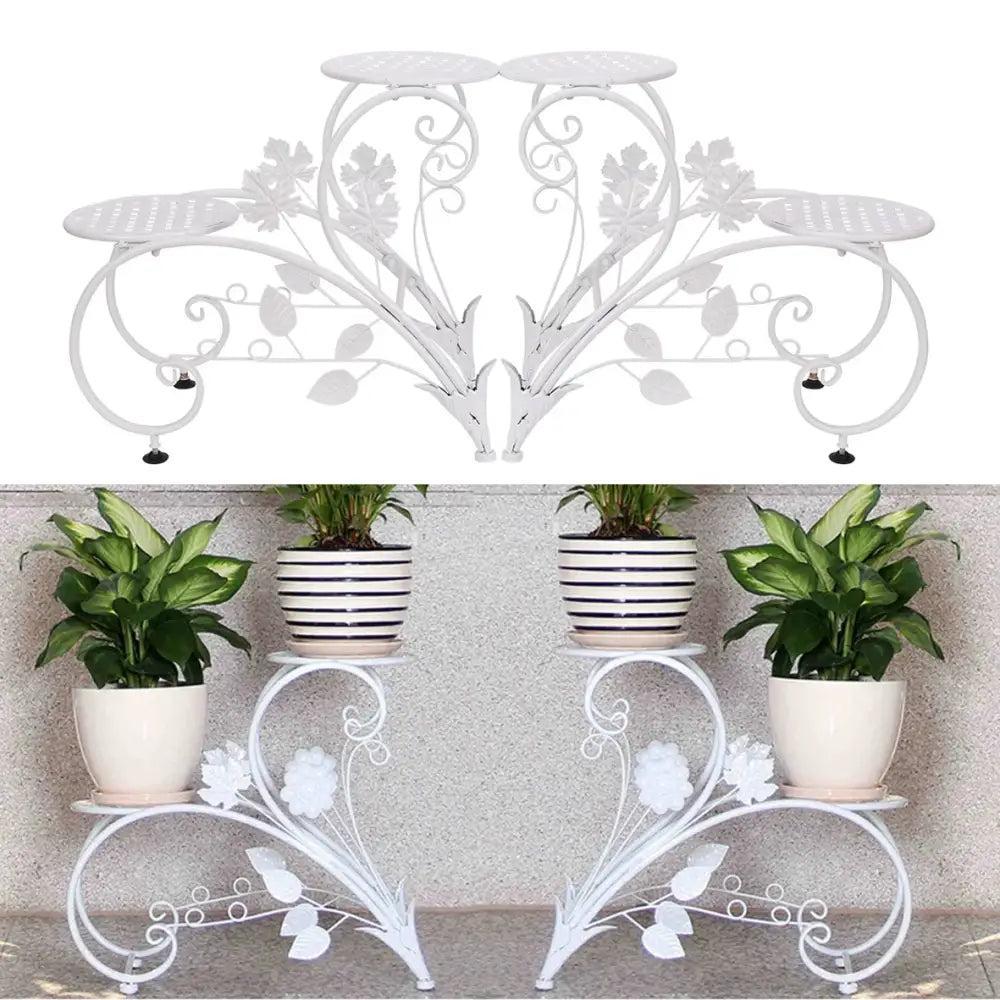 Classic tall white wrought iron plant stand living room scrollwork garden decor