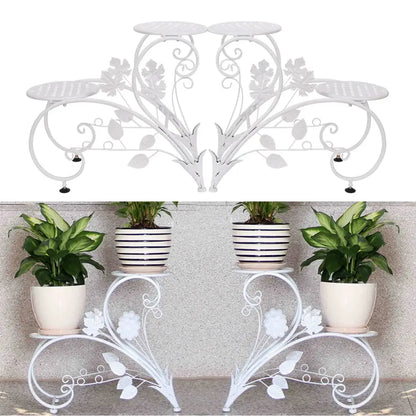 Classic tall white wrought iron plant stand living room scrollwork garden decor