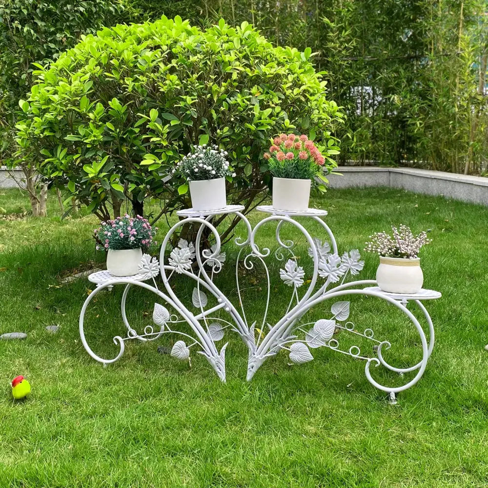 Classic tall white wrought iron plant stand living room scrollwork garden decor