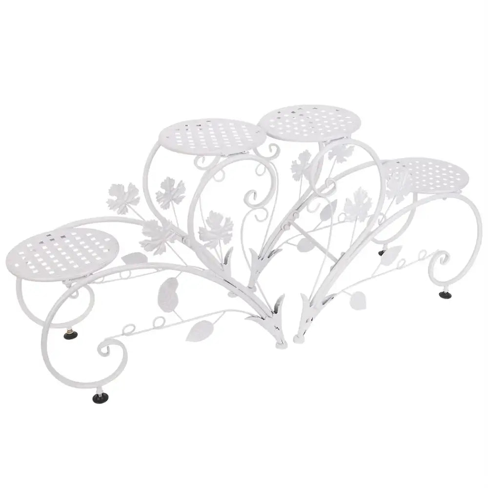 Classic tall white wrought iron plant stand living room scrollwork garden decor