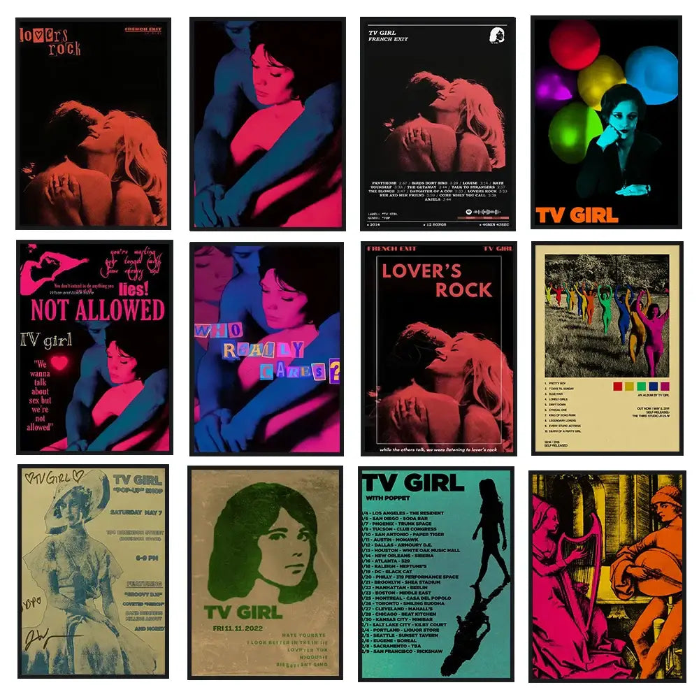 Retro neon tv girl art poster canvas bedroom wall decor