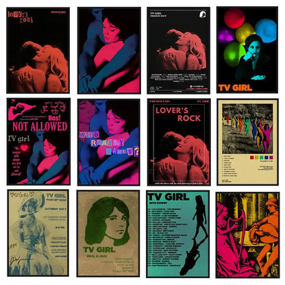Retro neon tv girl art poster canvas bedroom wall decor