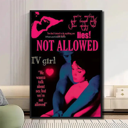 Retro neon tv girl art poster canvas bedroom wall decor