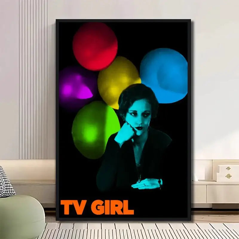 Retro neon tv girl art poster canvas bedroom wall decor