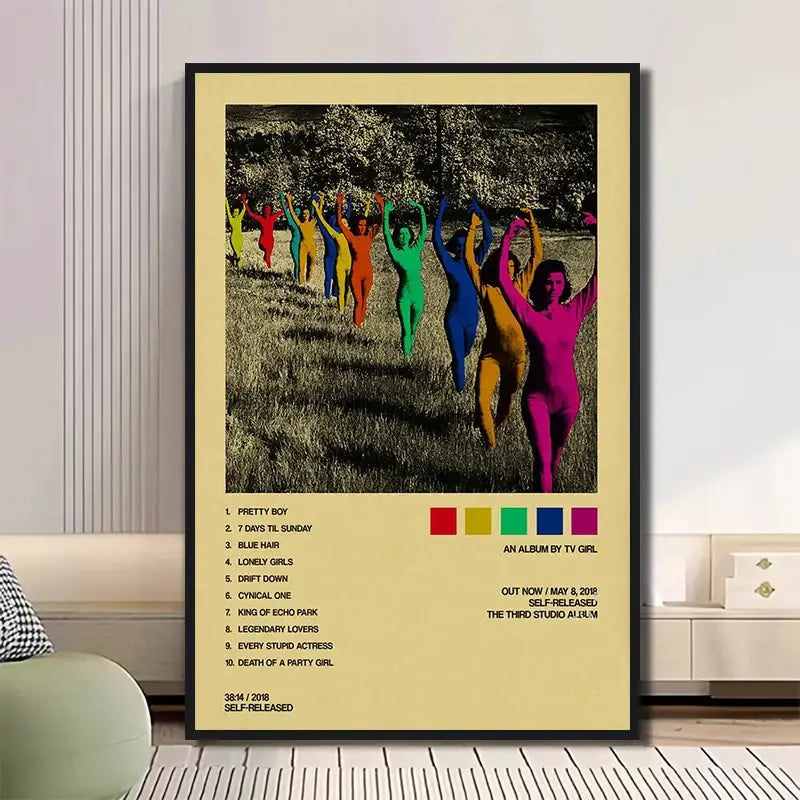 Retro neon tv girl art poster canvas bedroom wall decor