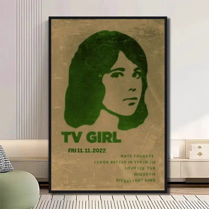 Retro neon tv girl art poster canvas bedroom wall decor