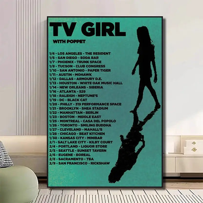Retro neon tv girl art poster canvas bedroom wall decor
