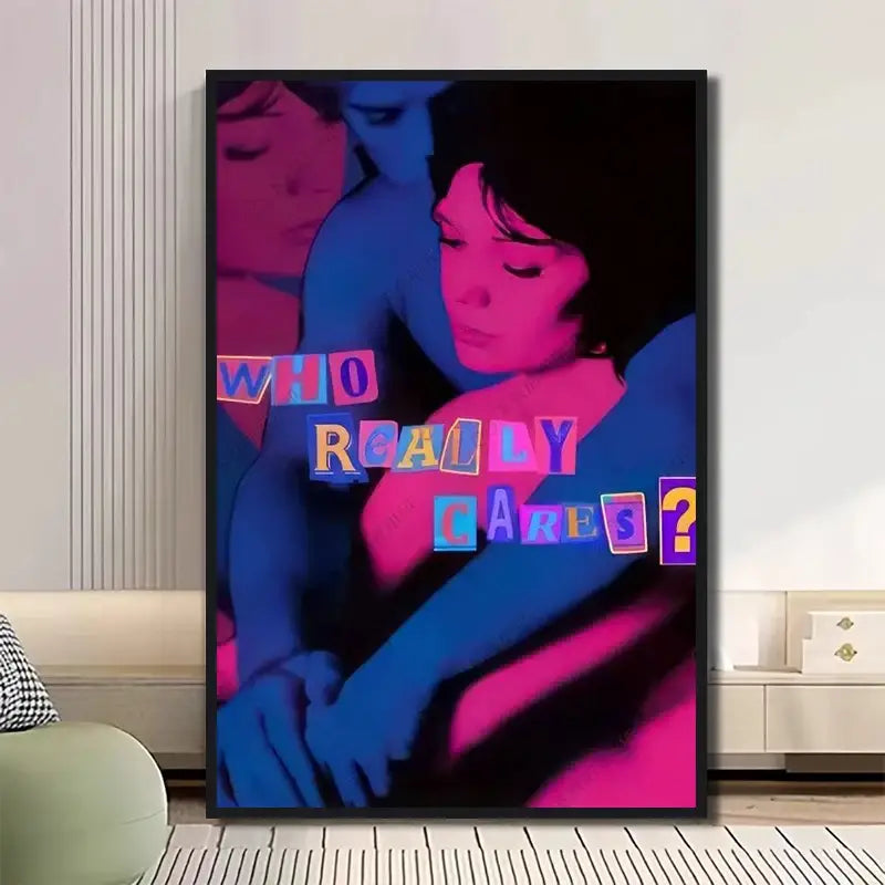 Retro neon tv girl art poster canvas bedroom wall decor