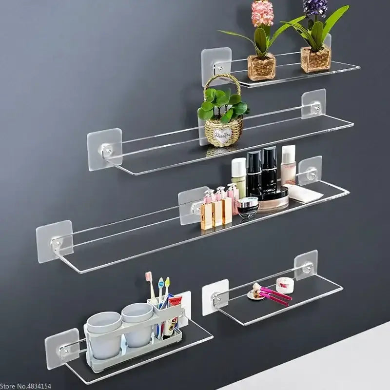 Modern clear wall mounted acrylic shelves – bathroom storage organizer