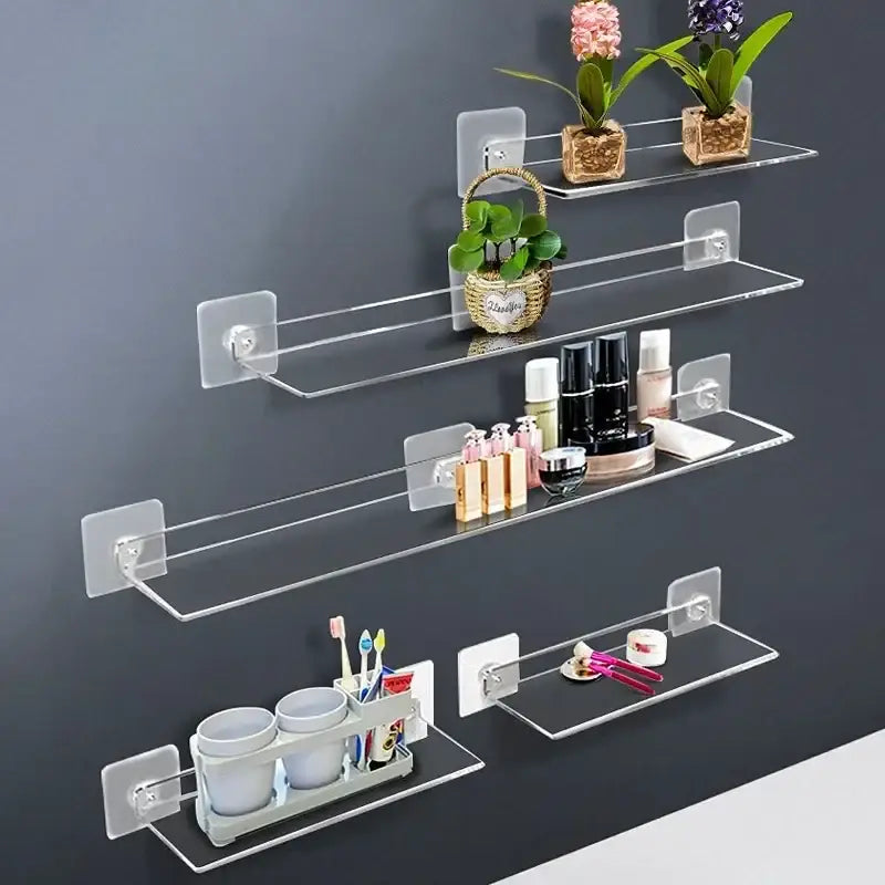 Modern clear wall mounted acrylic shelves – bathroom storage organizer