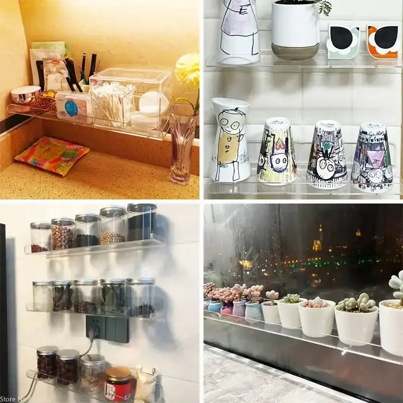 Modern clear wall mounted acrylic shelves – bathroom storage organizer