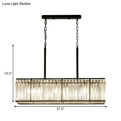 Modern black rectangular clear crystal island pendant dining room light