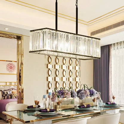 Modern black rectangular clear crystal island pendant dining room light