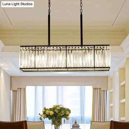 Modern black rectangular clear crystal island pendant dining room light