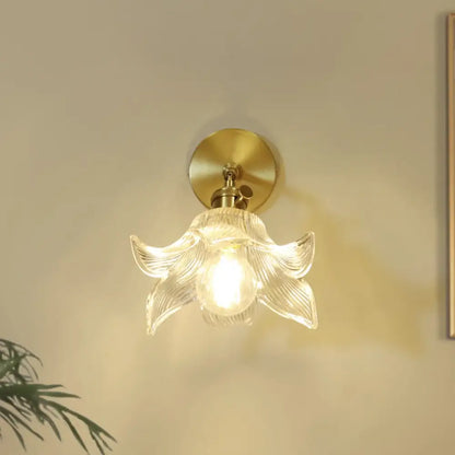 clear flower glass wall lamp bedroom brass pull chain