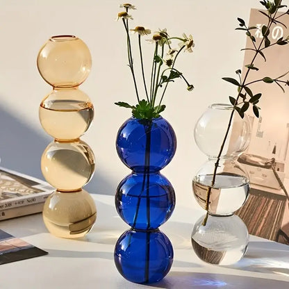 Vibrant stacked glass bubble vase living room decor