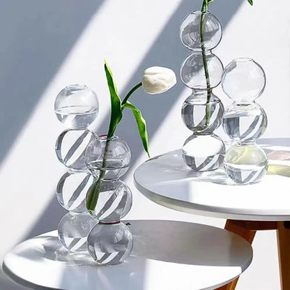 Vibrant stacked glass bubble vase living room decor