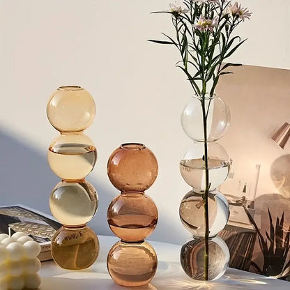 Vibrant stacked glass bubble vase living room decor