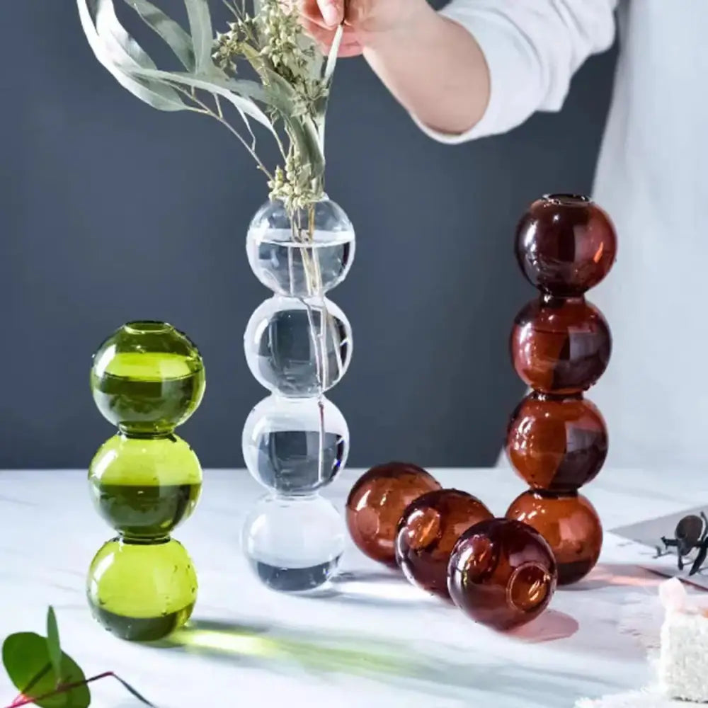 Vibrant stacked glass bubble vase living room decor