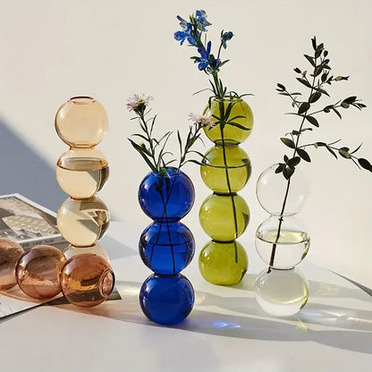 Vibrant stacked glass bubble vase living room decor