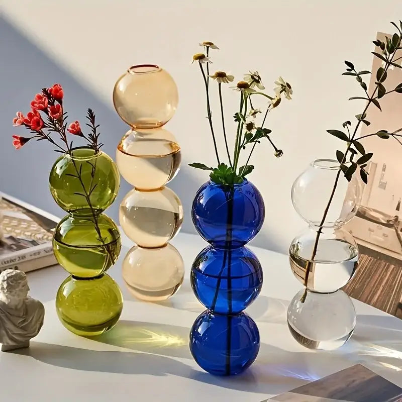 Vibrant stacked glass bubble vase living room decor